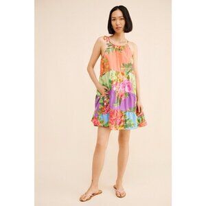 NWT Size S - Farm Rio 100% Cotton Halter Floral Tiered Mini Dress (NWT US$ 188)